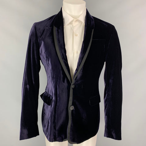 JUST CAVALLI Size 40 Purple Velvet Viscose Blend Shawl Collar Sport Coat