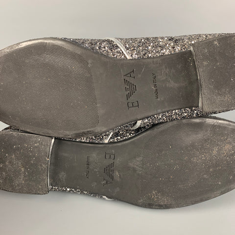 EMPORIO ARMANI Talla 9.5 Zapatos con cordones y purpurina de cuero plateado