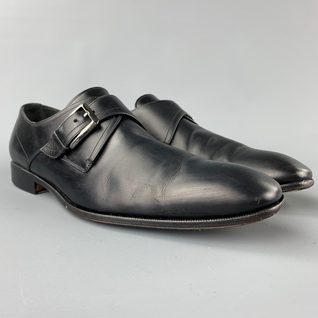 SALVATORE FERRAGAMO Size 11.5 Black Leather Monk Strap Loafers