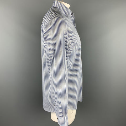 ERMENEGILDO ZEGNA Size L Blue & White Stripe Cotton Button Up Long Sleeve Shirt