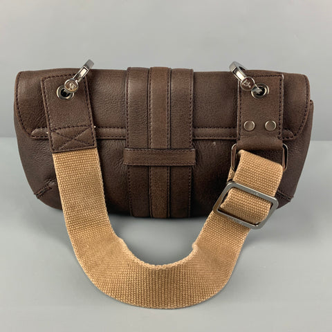 LANVIN Brown Leather Shoulder Bag Canvas Handbag