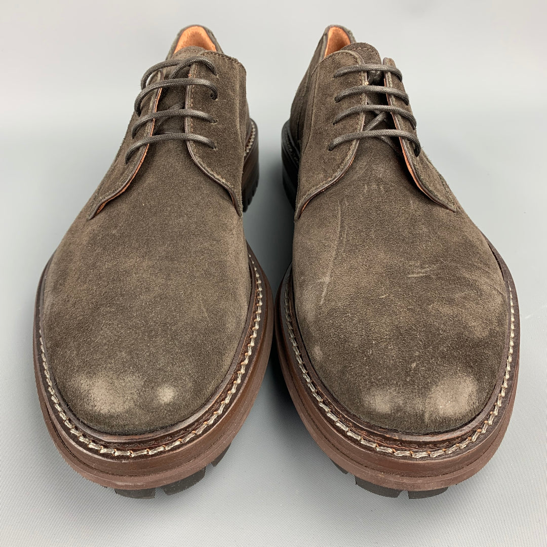 LANVIN Size 11 Brown Suede Lug Sole Lace Up Shoes
