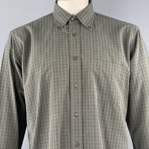 LUCIANO BARBERA Size L Dark Gray Window Pane Cotton Long Sleeve Shirt