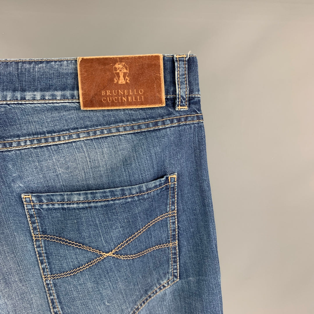 BRUNELLO CUCINELLI Size 34 Blue Washed Cotton Button Fly Jeans