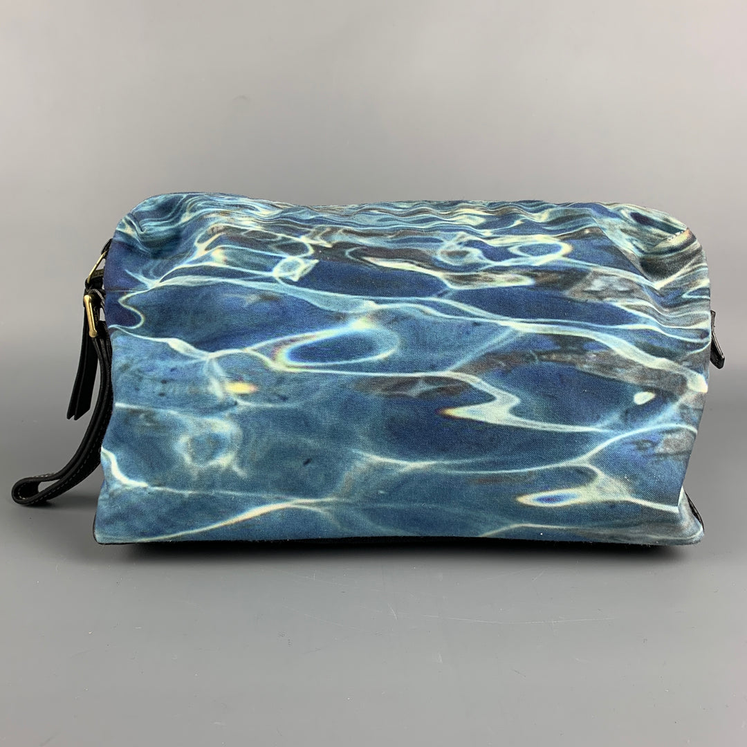 PAUL SMITH Size One Size Blue Water Print Canvas Toiletry Bag