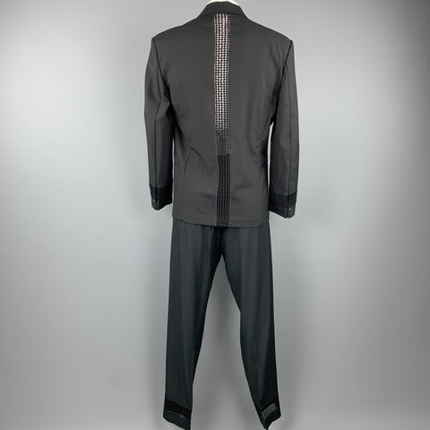 Vintage MATSUDA Size 42 Black Rayon / Wool Notch Lapel Suit