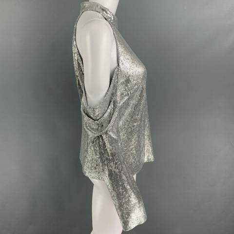 RACHEL ZOE Size 6 Silver Rayon Sequined Off-Shoulder Dress Top