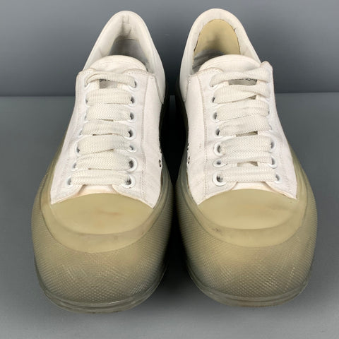 ALEXANDER MCQUEEN Size 8 White Olive Canvas Low Top Plimsoll Sneakers