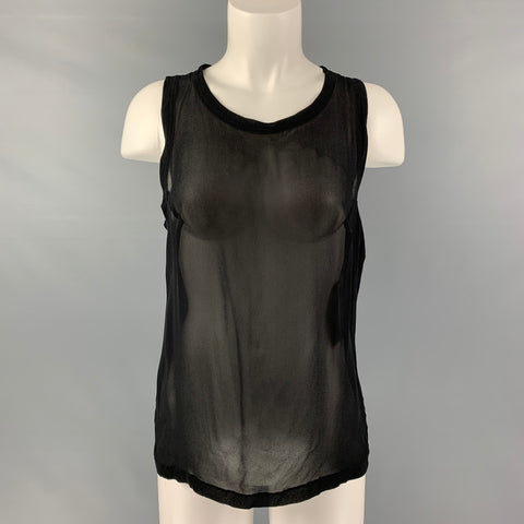 YVES SAINT LAURENT Size L Black Silk See Through Tank Casual Top