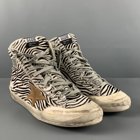 GOLDEN GOOSE Size 11 Beige Brown Zebra High Top Sneakers