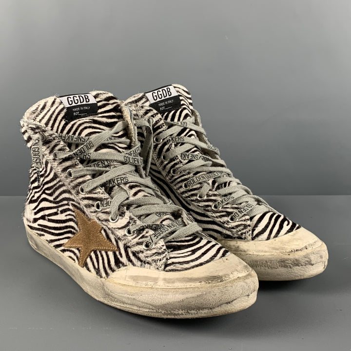 GOLDEN GOOSE Size 11 Beige Brown Zebra High Top Sneakers