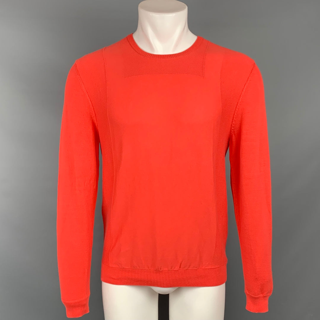 CALVIN KLEIN COLLECTION Size M Orange Knitted Cotton Crew-Neck Pullover