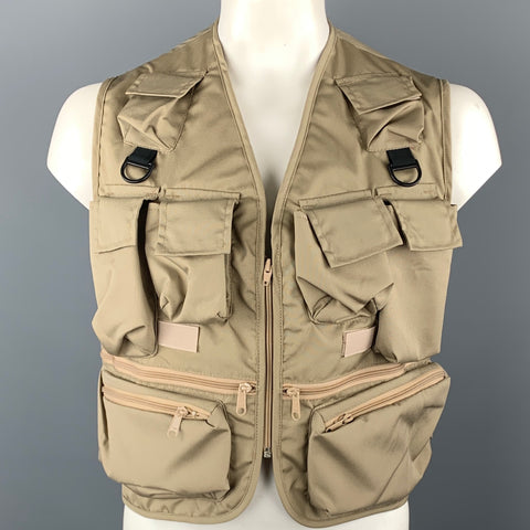 LLBEAN Talla L Caqui Chaleco utilitario con cremallera de poliéster / algodón sólido