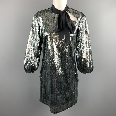 C'N'C by CoSTUME NATIONAL Size 6 Blue & Silver Sequin Black Bow Collar Dress