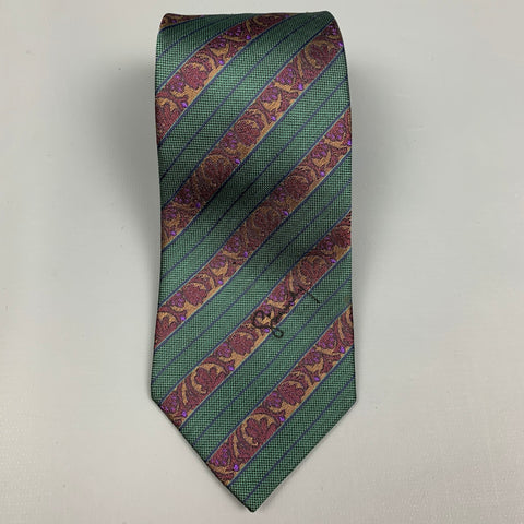 Vintage GIVENCHY Corbata de seda con rayas diagonales verde oscuro y púrpura
