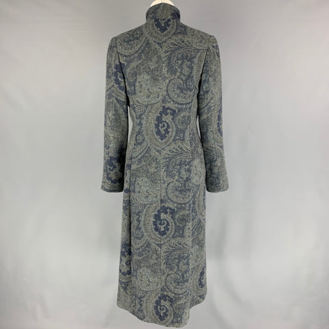 RALPH LAUREN Black Label Taille M Gris Bleu Laine Paisley Boutons Cachés Manteau