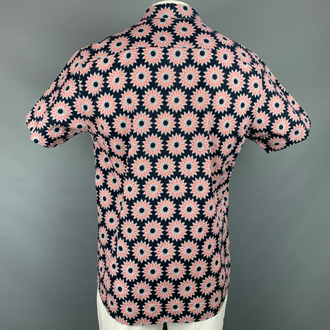 TED BAKER Size XL Black & Rose Floral Cotton Button Up Short Sleeve Shirt