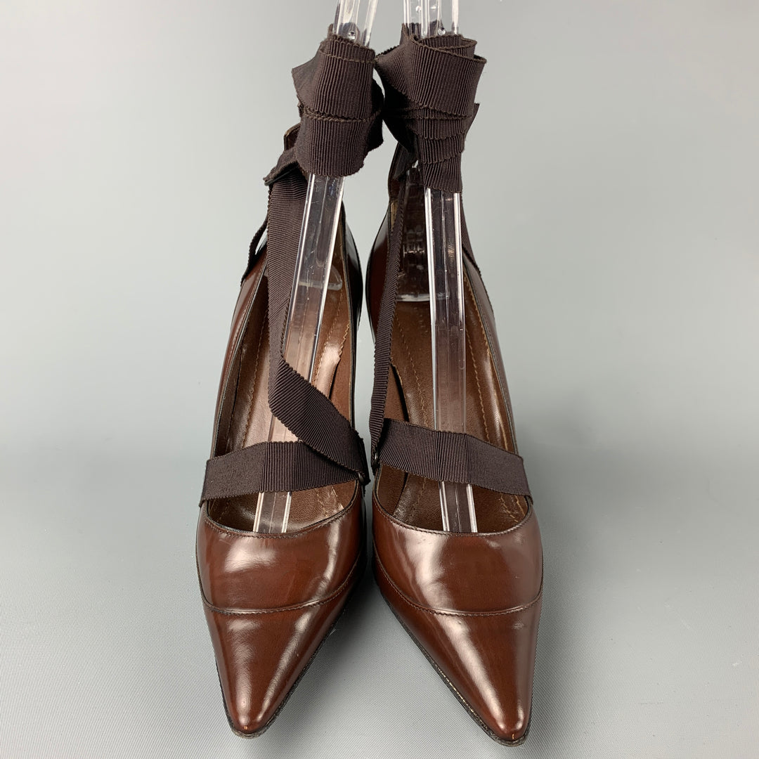 GUCCI by TOM FORD Size 6.5 Brown Leather Ribbon Strap Pumps