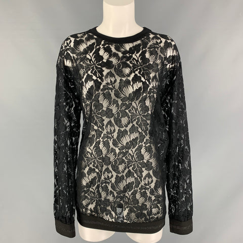 STELLA McCARTNEY Jersey de cuello redondo de poliamida y algodón con encaje negro Talla S