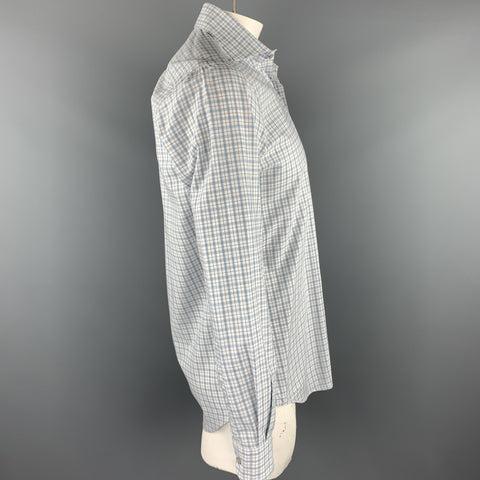 PAUL STUART Size M White & Teal Plaid Cotton Button Up Long Sleeve Shirt