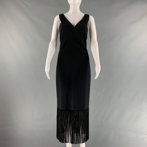 AKRIS Size 8 Black Viscose Blend Fringe Suede Sleeveless Long Dress