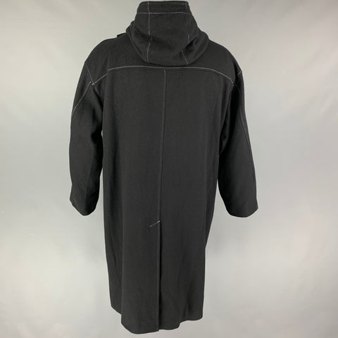 CHRISTIAN DADA Size 38 Black Contrast Stitch Wool Hooded Melton Coat
