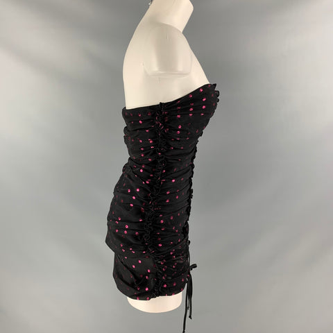 ATTICO Size 8 Black Raspberry Viscose Blend Dots Dress