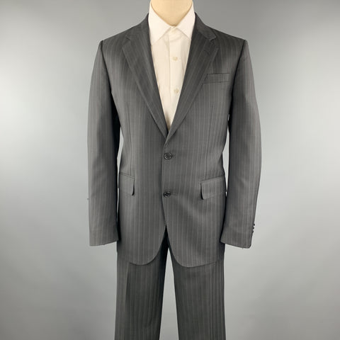 VALENTINO Size 40 Grey Stripe Regular Virgin Wool Notch Lapel Suit