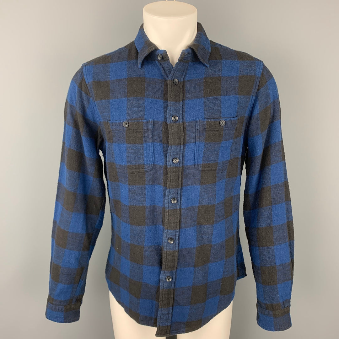 ALEX MILL Camisa de manga larga con botones de algodón a cuadros azul y negro talla M