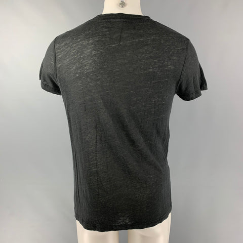 IRO Slowip Size S Black Solid Linen Crew-Neck T-shirt