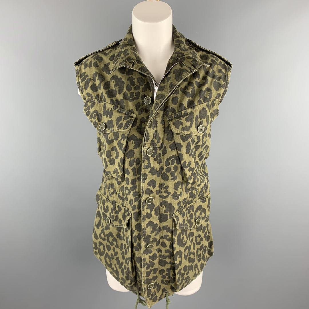 SAINT LAURENT Spring 2016 Size 10 Olive & Black Cotton Vest
