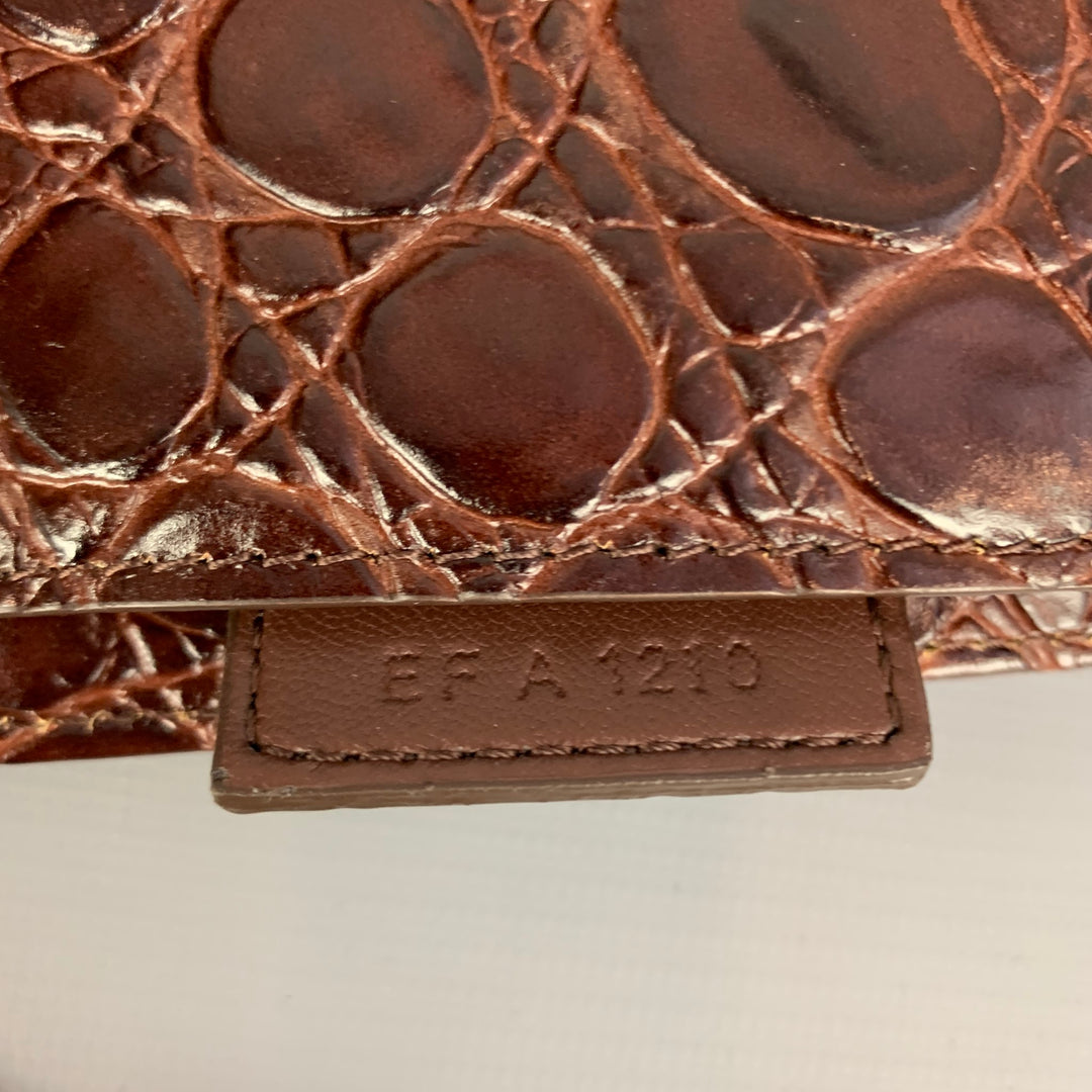 GIVENCHY Large Cut Out Bag Brown Embossed Croc Leather Shoulder Unisex Handbag