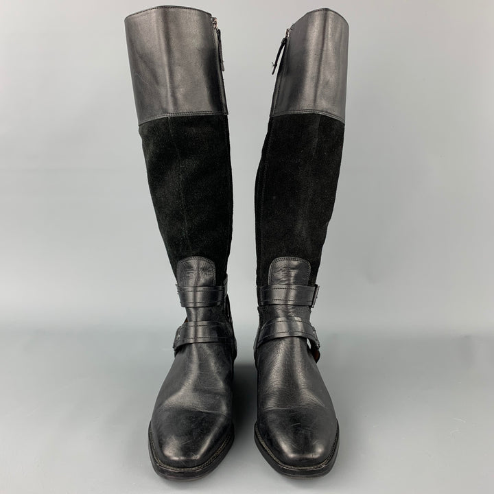 JOAN & DAVID Size 6.5 Black Two Toned Suede Riding Boots