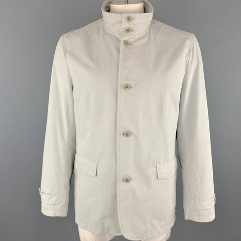 THEORY Jayden Size XL Light Grey Cotton High Collar Belted Cuffs Buttoned Jacket