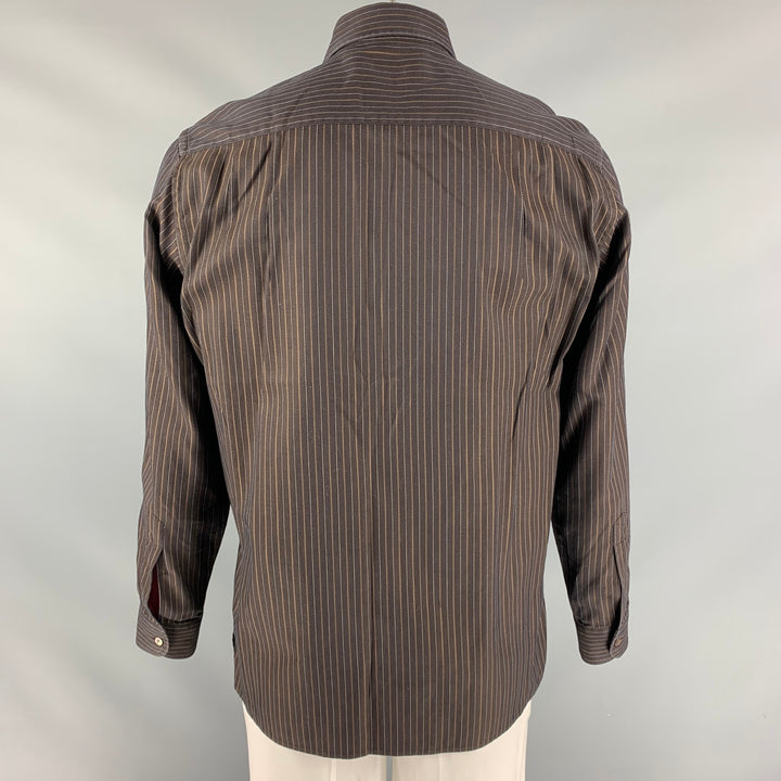 ERMENEGILDO ZEGNA Size M Brown Stripe Cotton Button Down Long Sleeve Shirt
