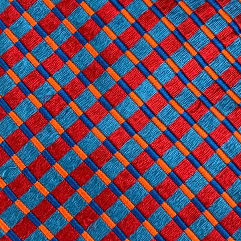 ERMENEGILDO ZEGNA Red Blue Rhombus Silk Satin Tie
