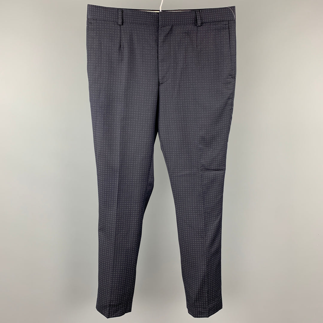 PS by PAUL SMITH Size 32 Black & Grey Square Print Wool Zippers Detail Dress Pants