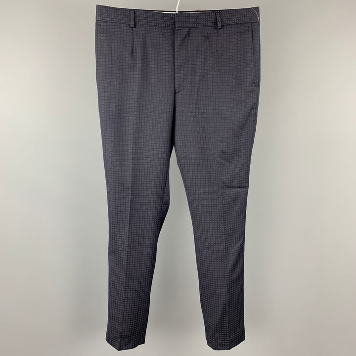 PS by PAUL SMITH Size 32 Black & Grey Square Print Wool Zippers Detail Dress Pants