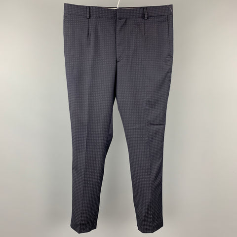 PS by PAUL SMITH Talla 32 Pantalones de vestir con detalle de cremalleras de lana con estampado cuadrado negro y gris