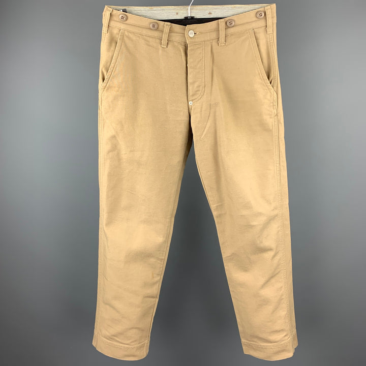 1939 Taille 30 Pantalon décontracté en coton kaki avec braguette boutonnée