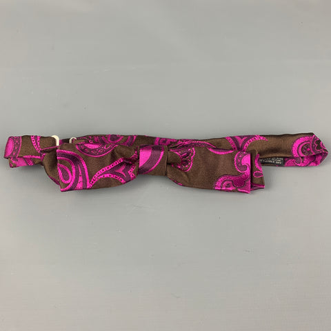 ETRO Size One Size Fuschia Brown Paisley Silk Bow Tie