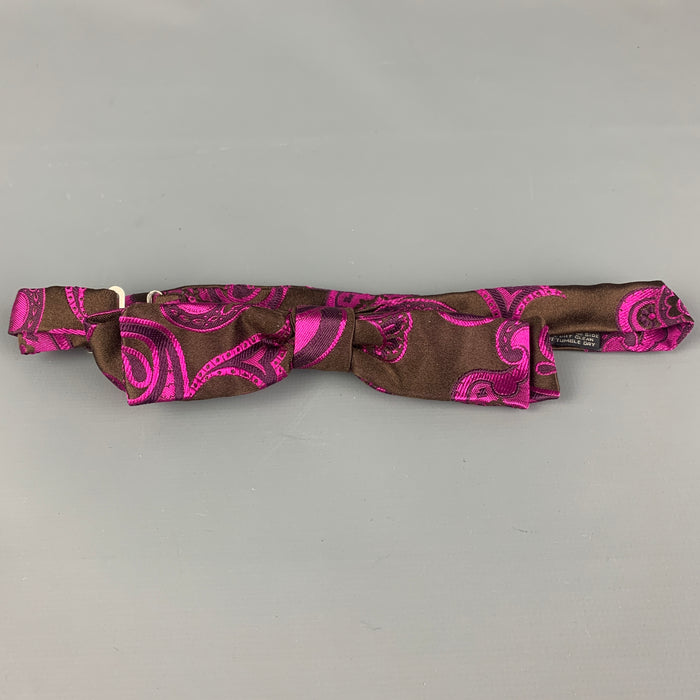 ETRO Size One Size Fuschia Brown Paisley Silk Bow Tie