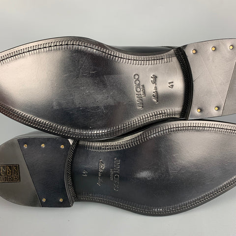 JIMMY CHOO Size 8 Black Leather Cap Toe Lace Up Shoes