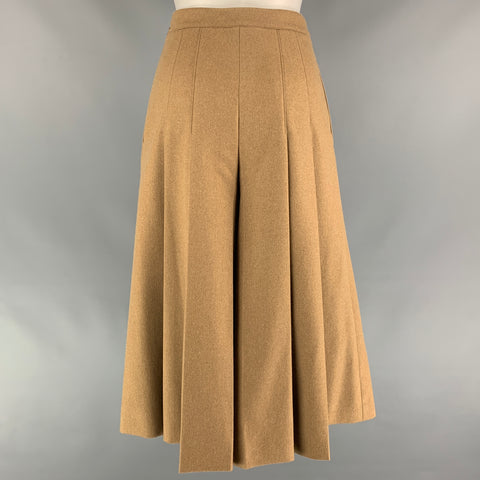 CELINE Size 2 Camel Pleated Wool Cropped Skirt Pants