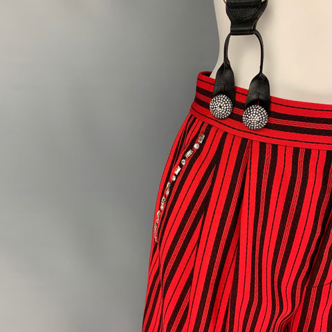 MARC JACOBS Size 6 Red Black Wool Stripe Zip Fly Dress Pants