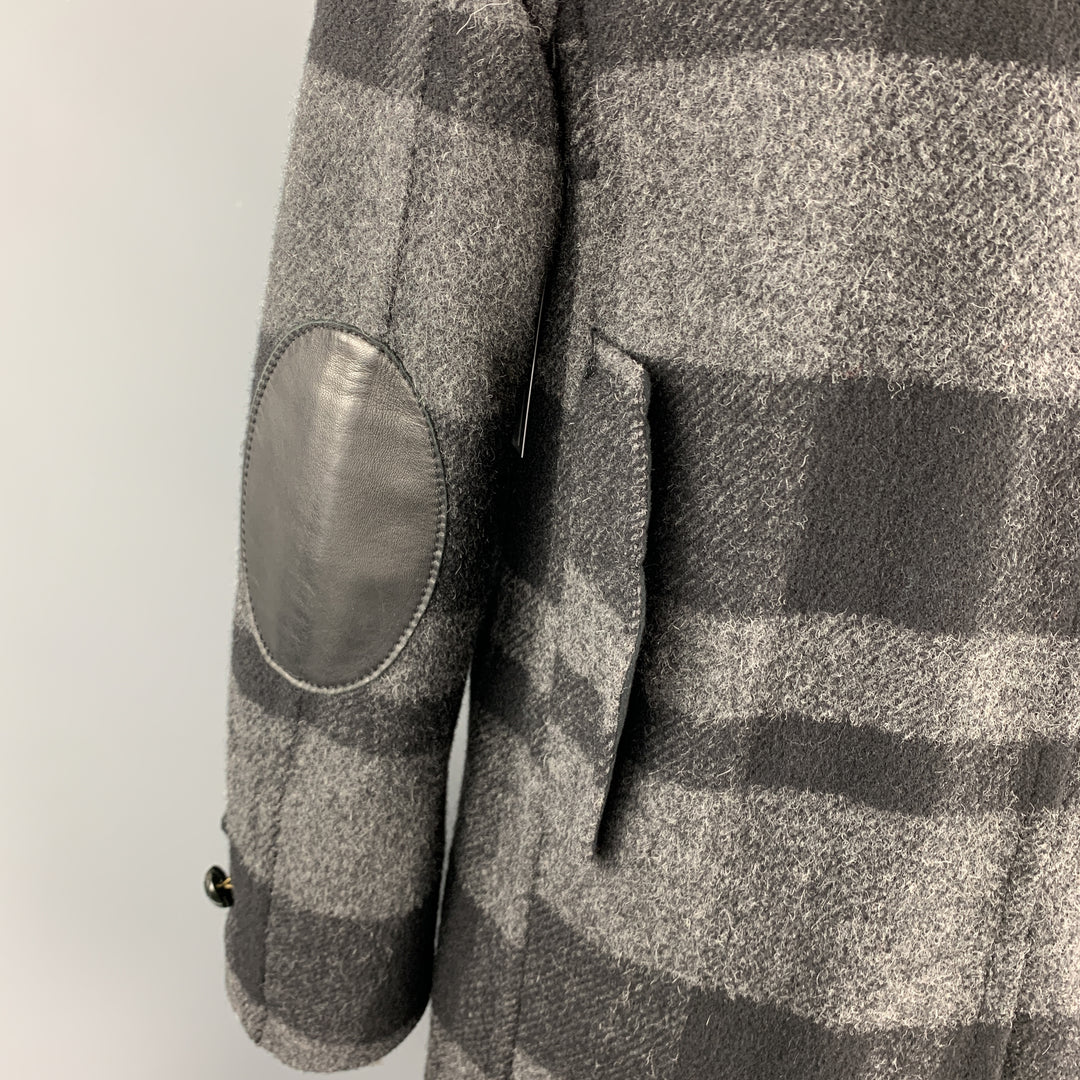 NUMBER (N)INE Size L Gray & Black Plaid Wool / Nylon Hidden Buttons Coat