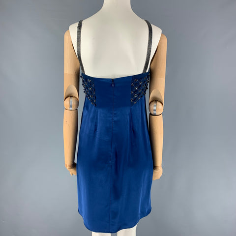 VALENTINO Size 6 Blue Silk Beaded Shift Cocktail Dress