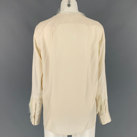 HELMUT LANG Size S Cream Twill Silk Fringe Blouse