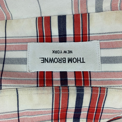 THOM BROWNE Size S White Red Plaid Cotton Button Down Long Sleeve Shirt