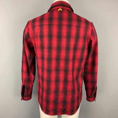 CREEP by HIROSHI AWAI Size M Red & Black Plaid Wool / Polyester Shirt Jacket